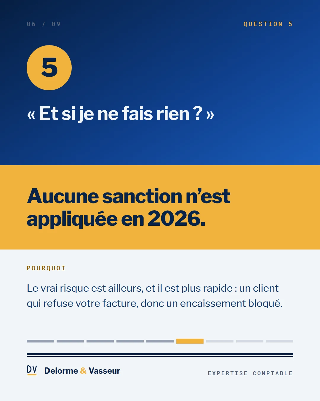 Slide 6, l'inaction se paie en encaissement bloqué, pas en amende